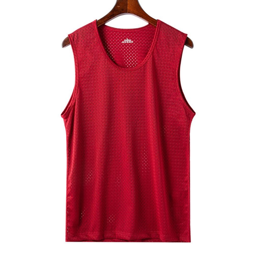 2026 Men Tank Tops Mesh Hollow Out Solid O-Neck Sleeveless Streetwear Male Vests Transparent Summer Fashion Men Clothing