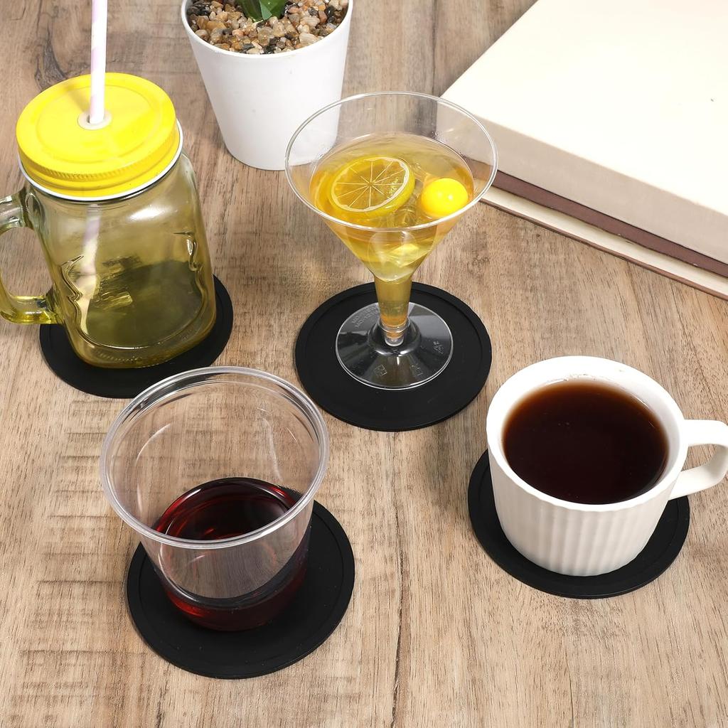 4 Pcs Silicone Coasters, Silicone Coaster for Drinks Black Anti-Slip Desk Rubber Coaster Round Thickened Silicones Coasters Simple Cup Pad for Men