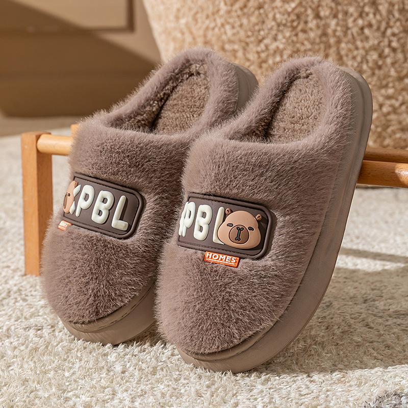 Cotton slippers women's autumn and winter indoor home thick bottom velvet to keep warm cute bear couple plush cotton drag men