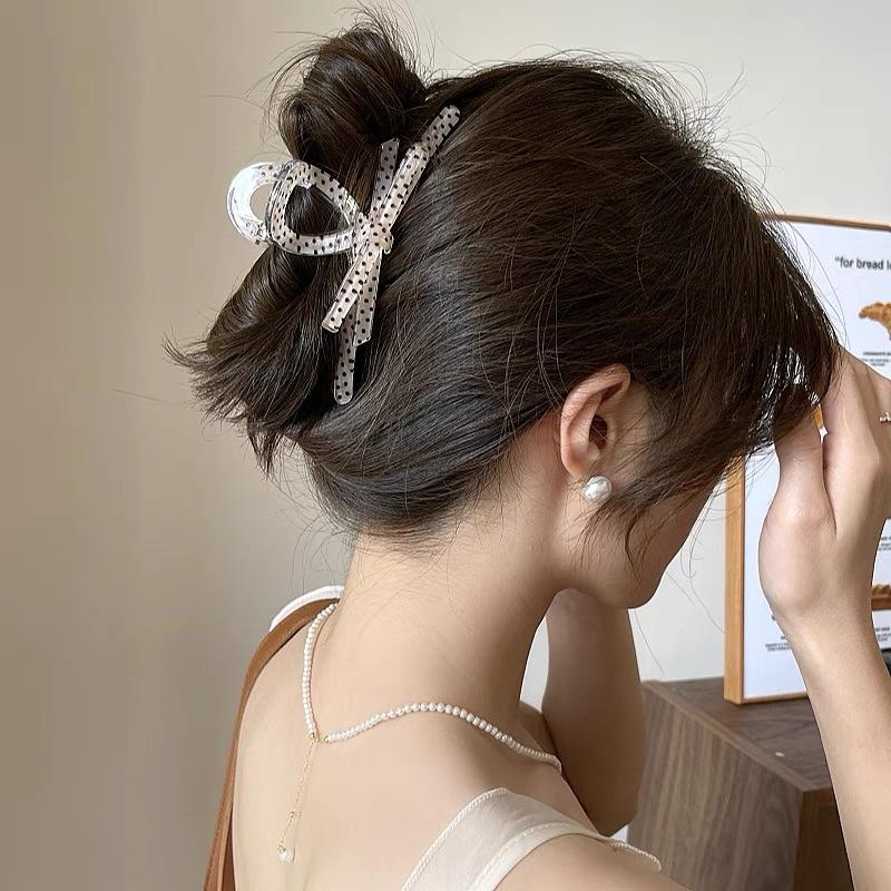 Polka Dot Acetate Bow Hair Claw Clip Large Size Plastic Shark Clips Sweet Elegant Women Hair Accessories