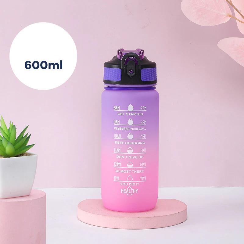 600ML Colorful Plastic Sports Water Bottle with Time Marker Portable Water Bottle Reusable  Cups Drinkware Drinking Bottle