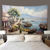 Vintage European Seaside Town Oil Painting Wall Tapestry Background Decor for Bedroom Dormitory Rural Home Gift
