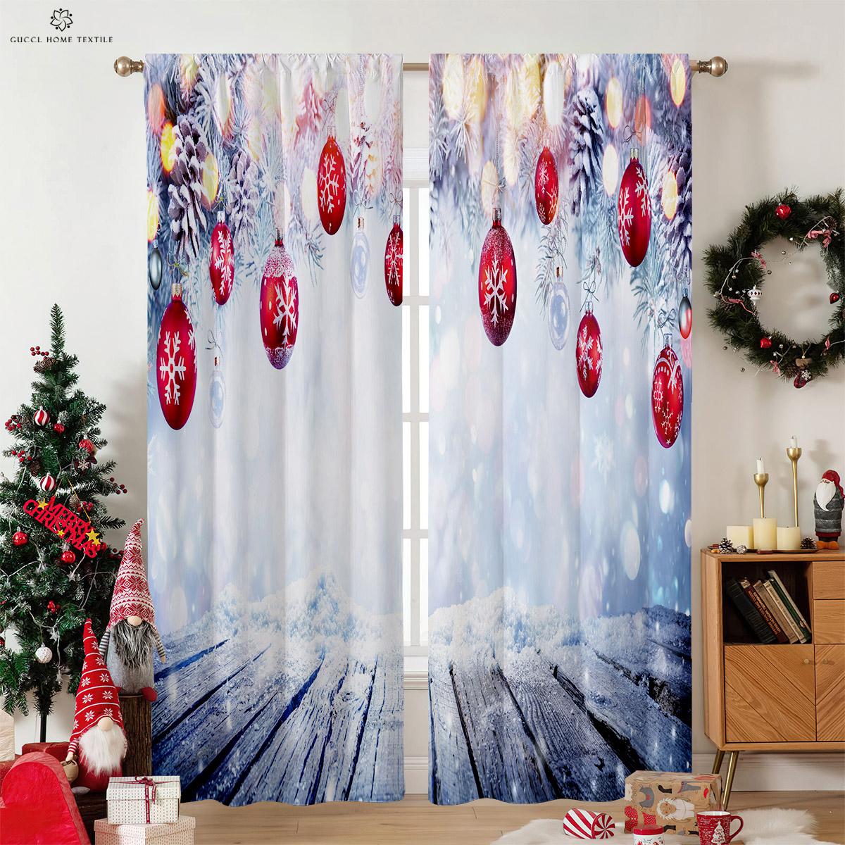 

Christmas Santa Claus Circular Flower Pattern Printed Curtain, Rod Pocket, Suitable for Bedroom, Living Area, Outdoor Decoration Quality W50xH130(CM)x2PCS&Grommet Top