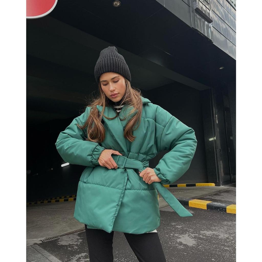Winter New Thickened Lapel Waist-Tight Cotton Coat Women Slim Fit Solid Color Warm Padded Jacket Outerwear
