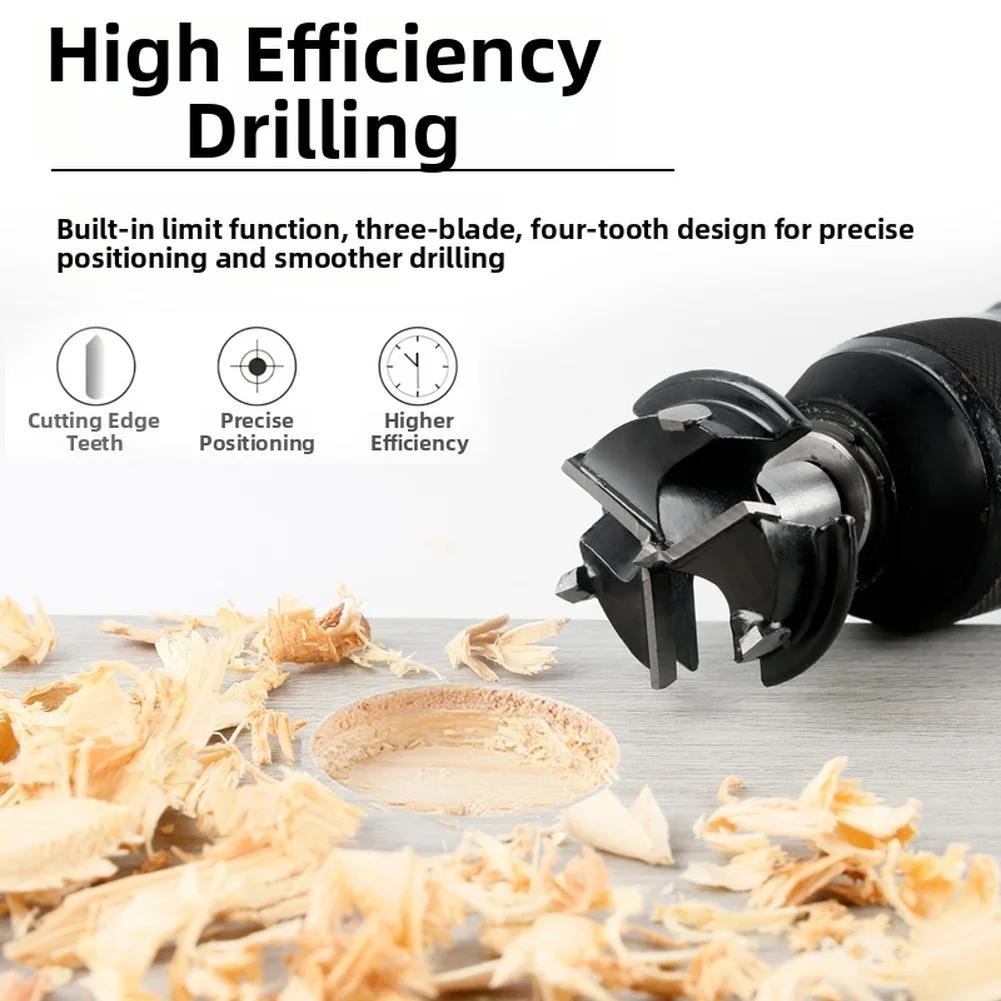 Hole Cutter 35mm Woodworking Hinge Hole Cutter With Limit Stop Triple-Blade For Drawer Cabinet 15° Angled-Blade Hole Punch