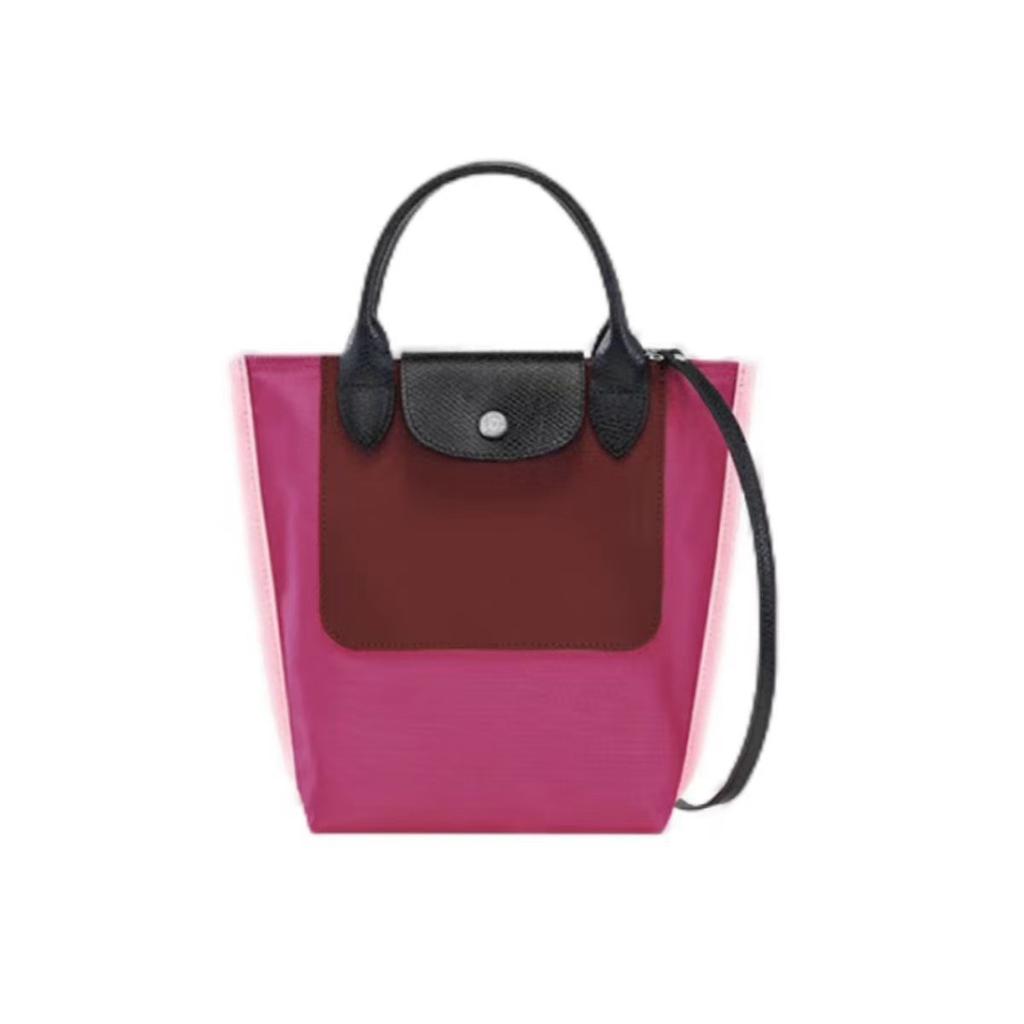 French Longxiang new nylon cowhide shoulder tote bag color matching thickened handbag mini messenger