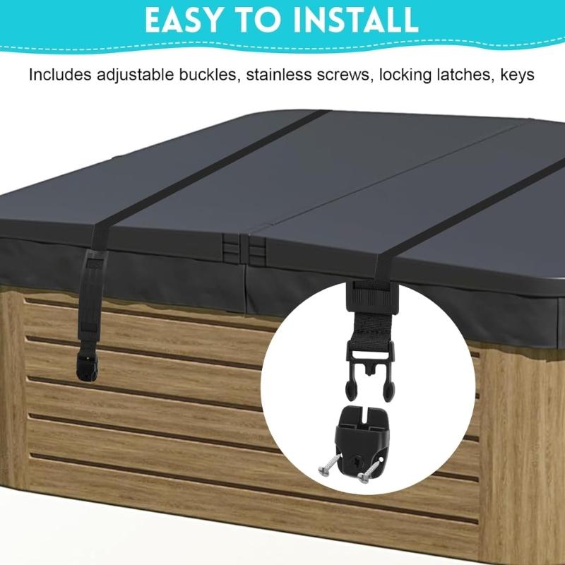 2Pcs Hot Tubs Spa Cover Secure Windproof Strap Adjustable Length Hot Tubs Cover Security Straps Retention Belts Enduring