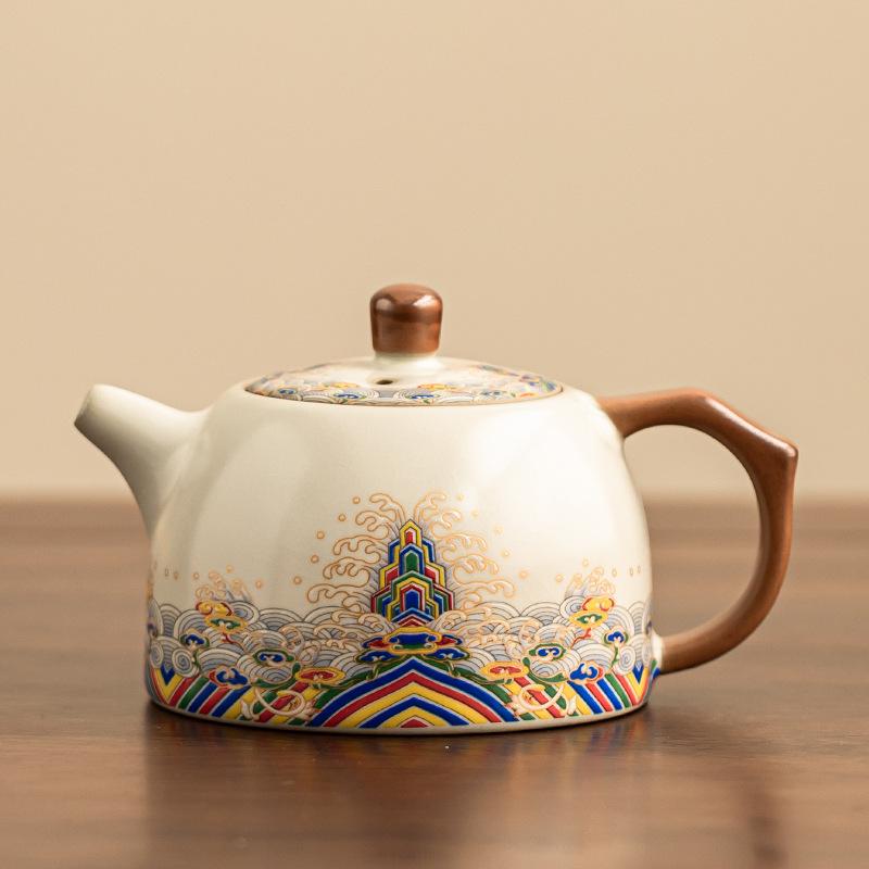 

Бежевый чайник Жуяо, одинарный чайник для заваривания чая, бытовой керамический чайник большой емкости в стиле легкой роскоши, высококлассный новый чайный сервиз для чая Кунг-фу