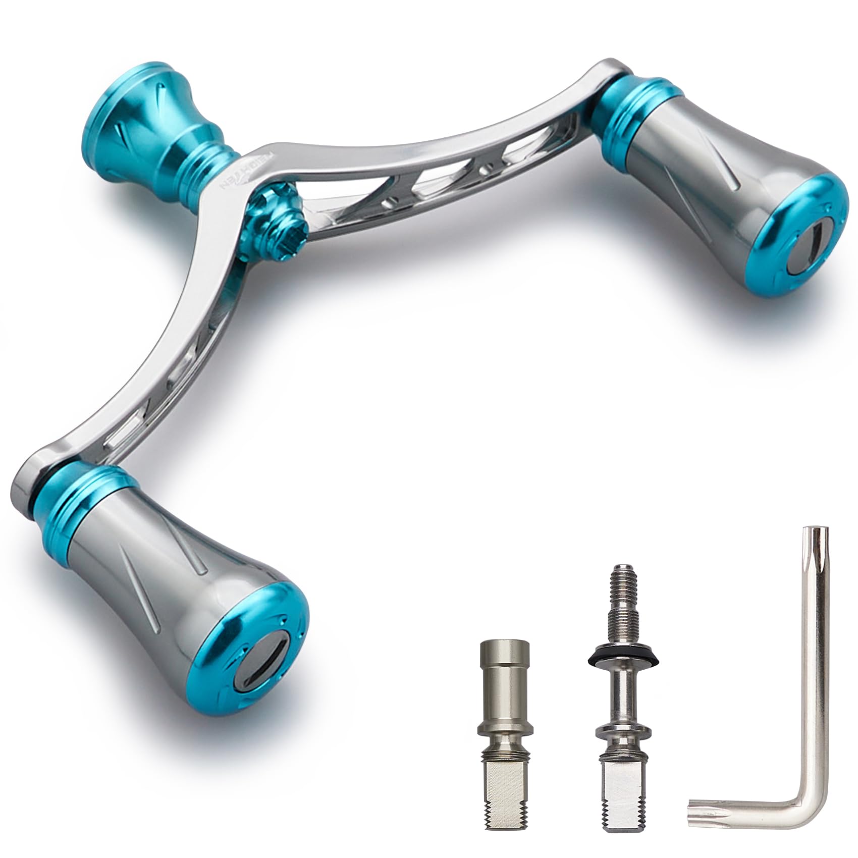 

HEIGHTEN Reel Handle with 19mm Compatible with Shimano and Daiwa Spinning New Pillar Series Gunmetal 80mm/98mm Knob, Reels, (98mm - & Turquoise) (808)