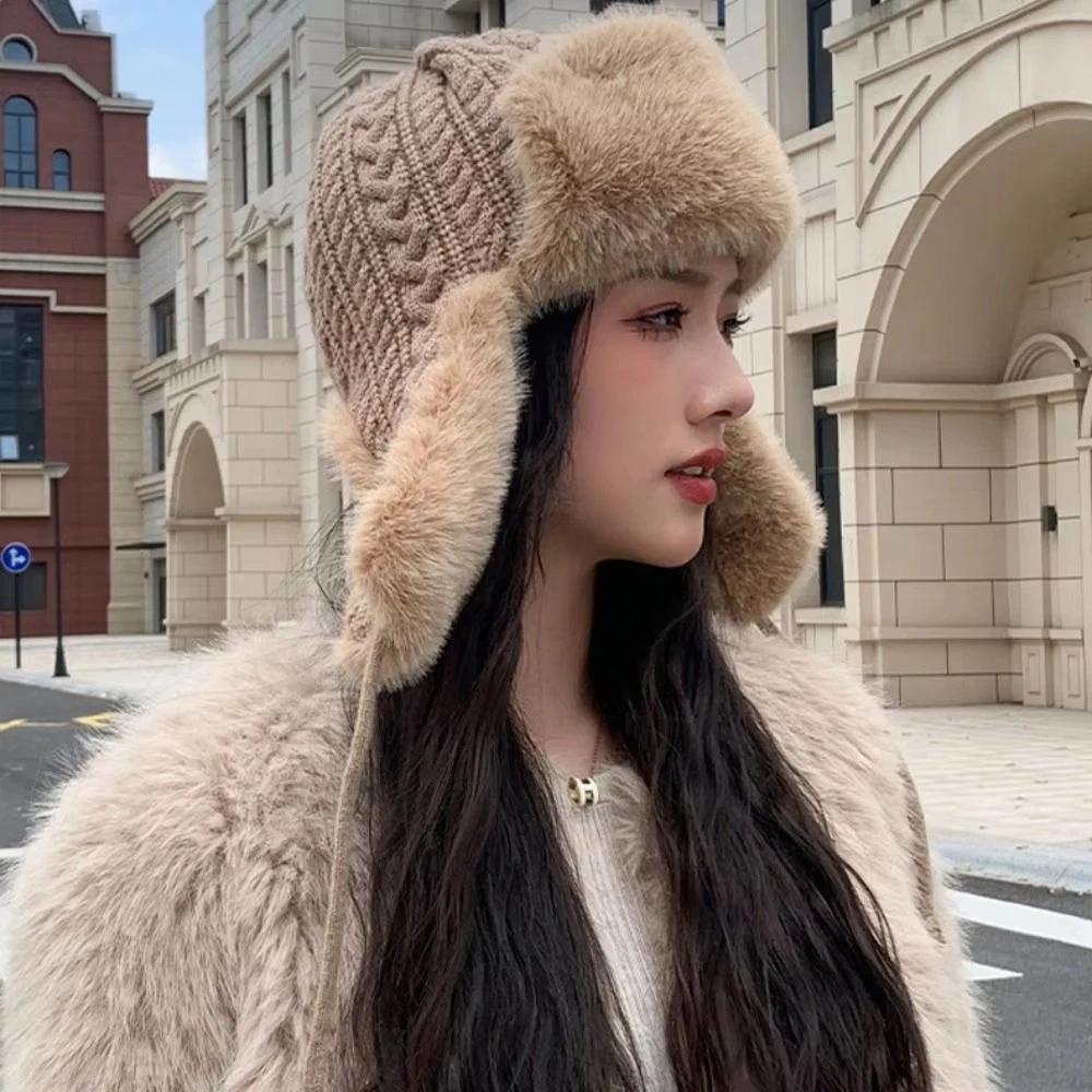 Winter Hat Warm Women Trapper Hat Skiing Hat Thickened Knitted Cap For Winter Walks Biking Outdoor Activities