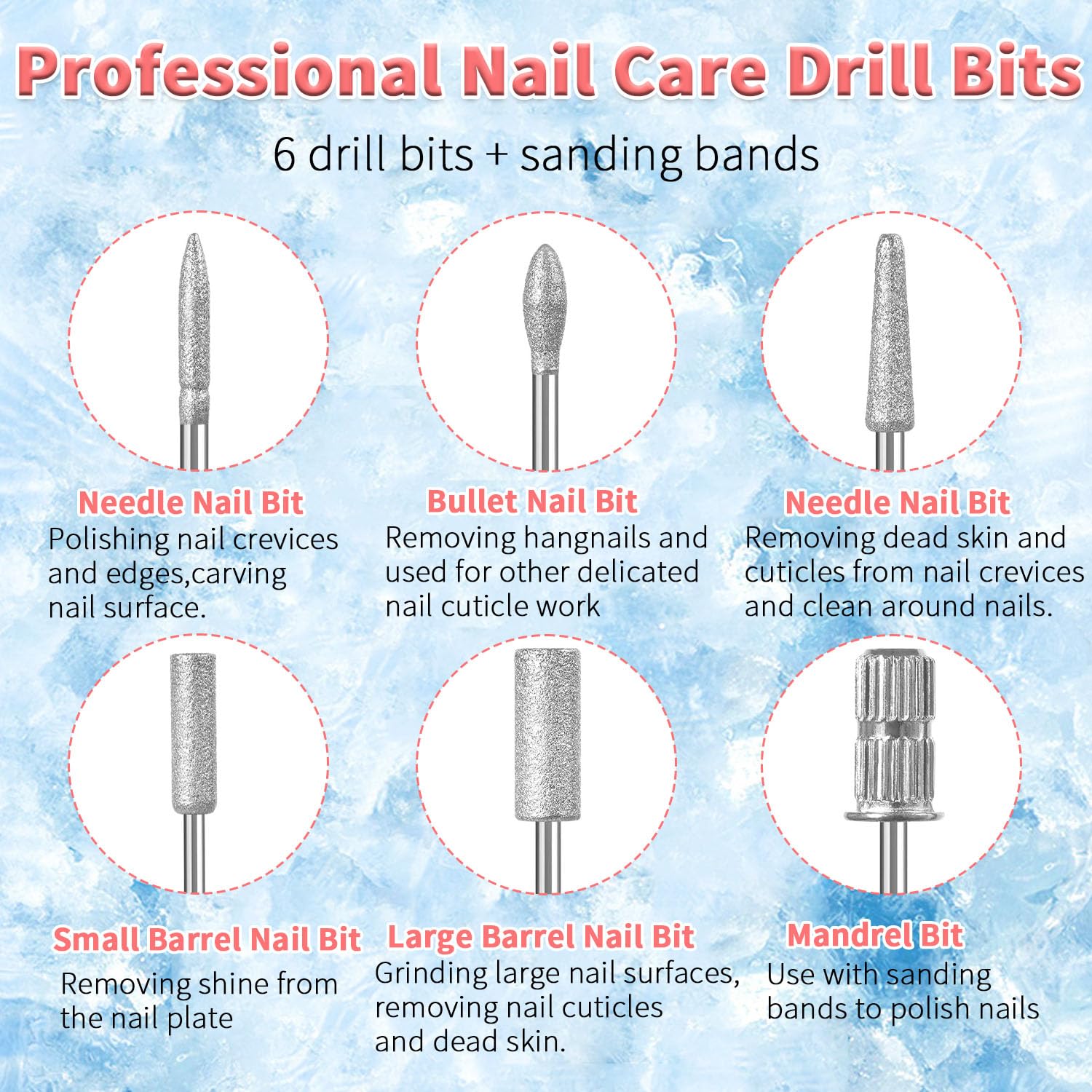 6Pcs Nail Bits for Nail Drill Set,3/32 Professional Nail Bits for Manicure Pedicure