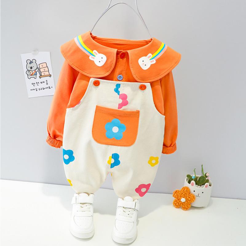 Fashion Spring Autumn Baby Clothes Suit Children Girl Cute Cotton Shirt Overalls 2Pcs/Set Toddler Active Costume Kids Tracksuits