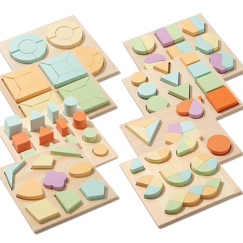 Toddlers Montessori Wooden Shape Puzzles Toys Matching Geometry Panel Sensory Sorting Learning Education Kindergarten Materials