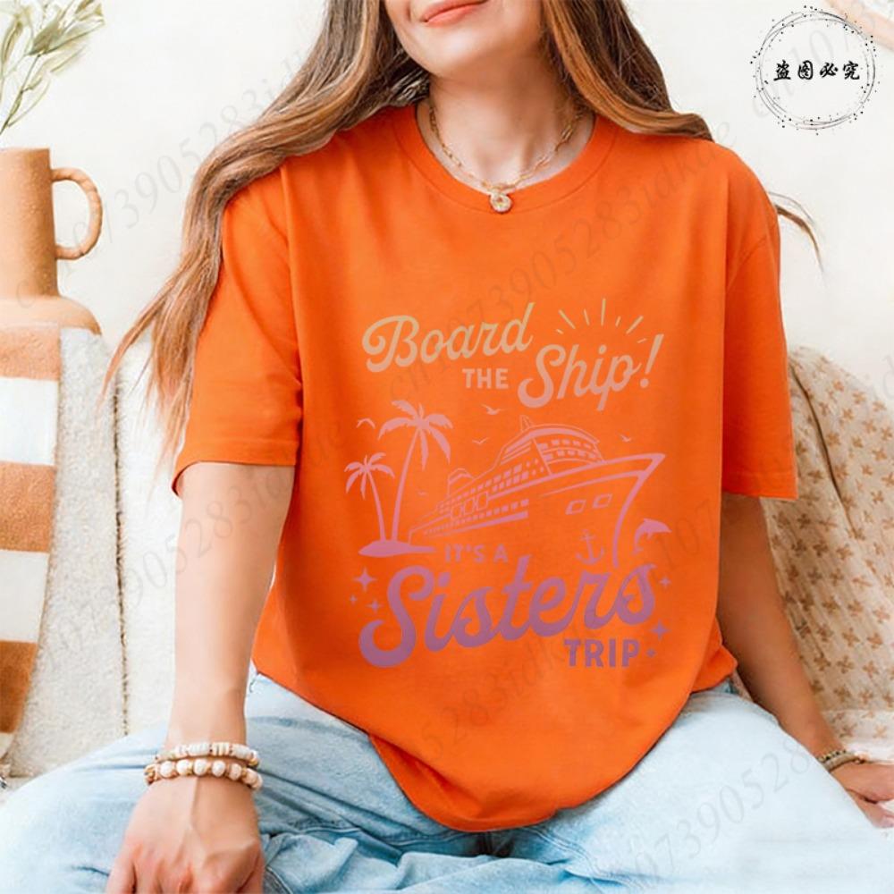 Sisters Trip Board The Ship T-shirts for Women Cruise Ship Graphic Tops Short Sleeve 2026 Casual Vacation BFF Travel Wear Tees