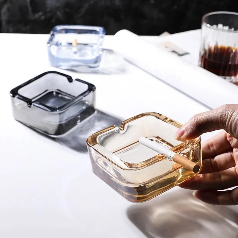 Household Crystal Glass Ashtray Small Exquisite Fashionable Square Cigarette Cup Luxury for Living Room Hotel High-end Ashtray