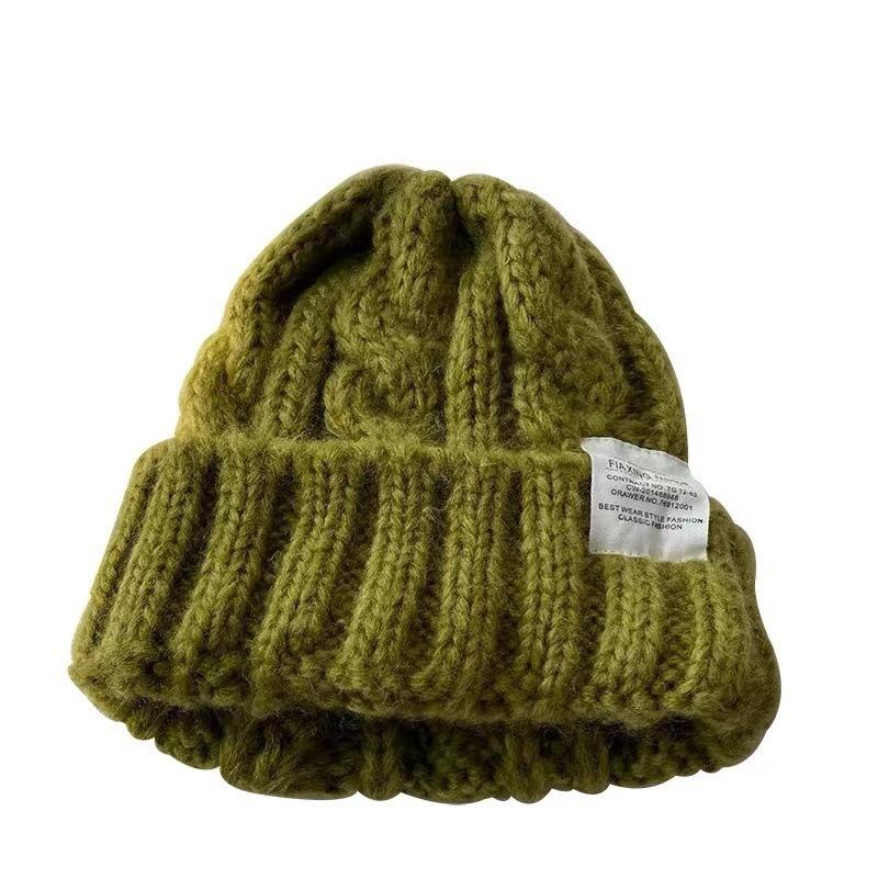 Hat Women's Coarse Knitted Wool Hat Autumn and Winter Versatile Big Head Circumference Green Loose Tide Shows Small Face