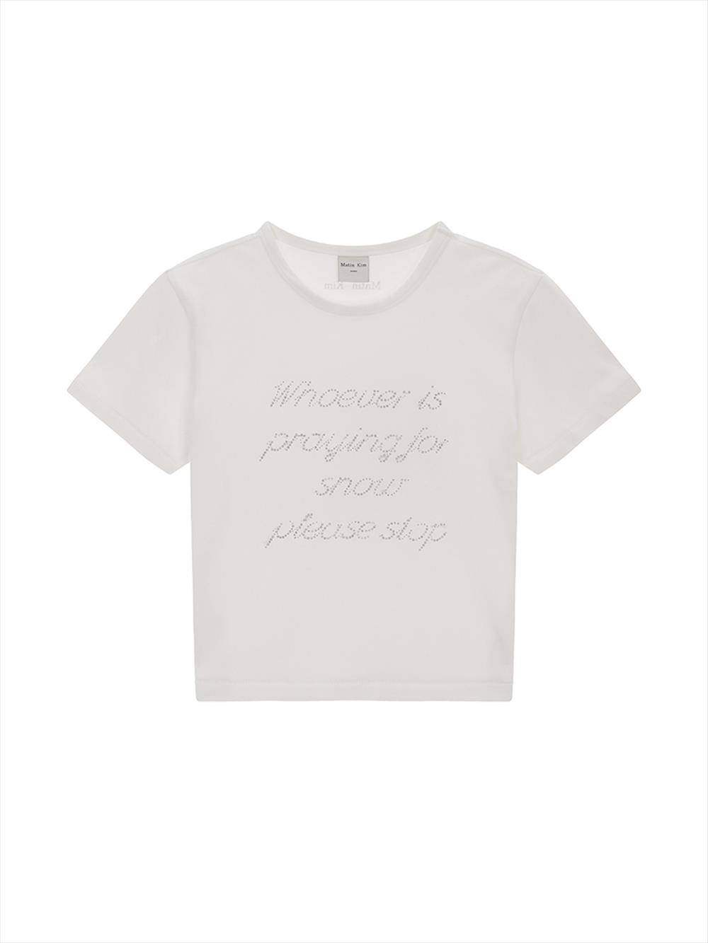 [Matinkim] GLITTER PRINT LETTERING TOP M-WHITE