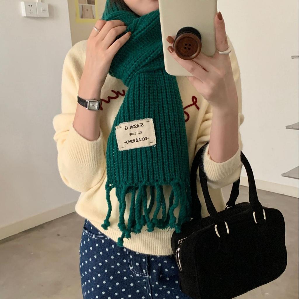 Autumn and Winter Scarves Women's Winter Big Braids Tassel Twist Knitted Wool Student Affordable Solid Color Versatile Warm Scarf