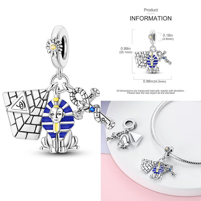 Ancient Egypt'S Copper Guardian Pharaoh Devil'S Eye Pyramid Sphinx Bastet Charm Fit Bracelet Diy Jewelry