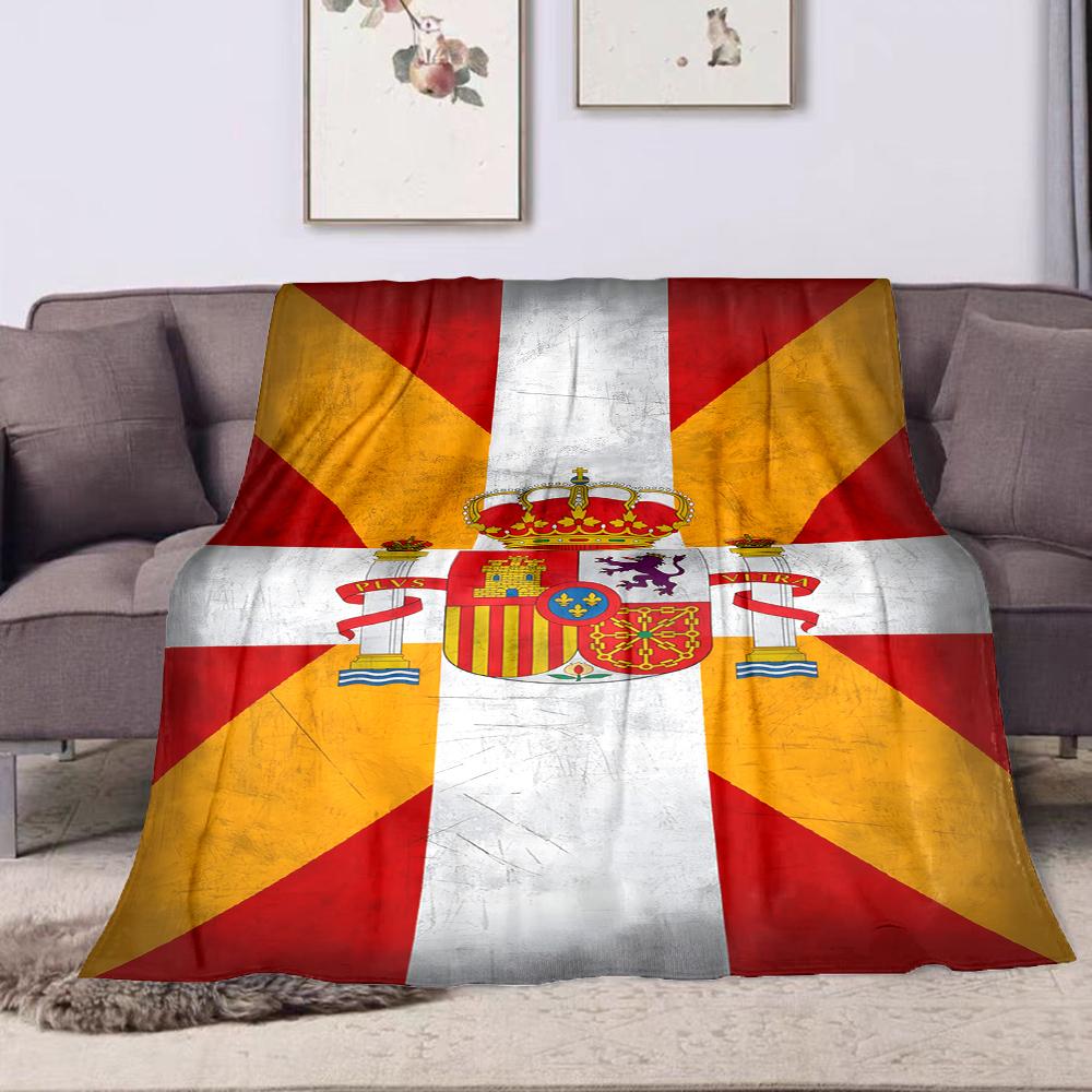 Spanish Coat of Arms on Rustic Flag Patterned flannel blanket perfect for the bedroom living room, sofa, or a little nap