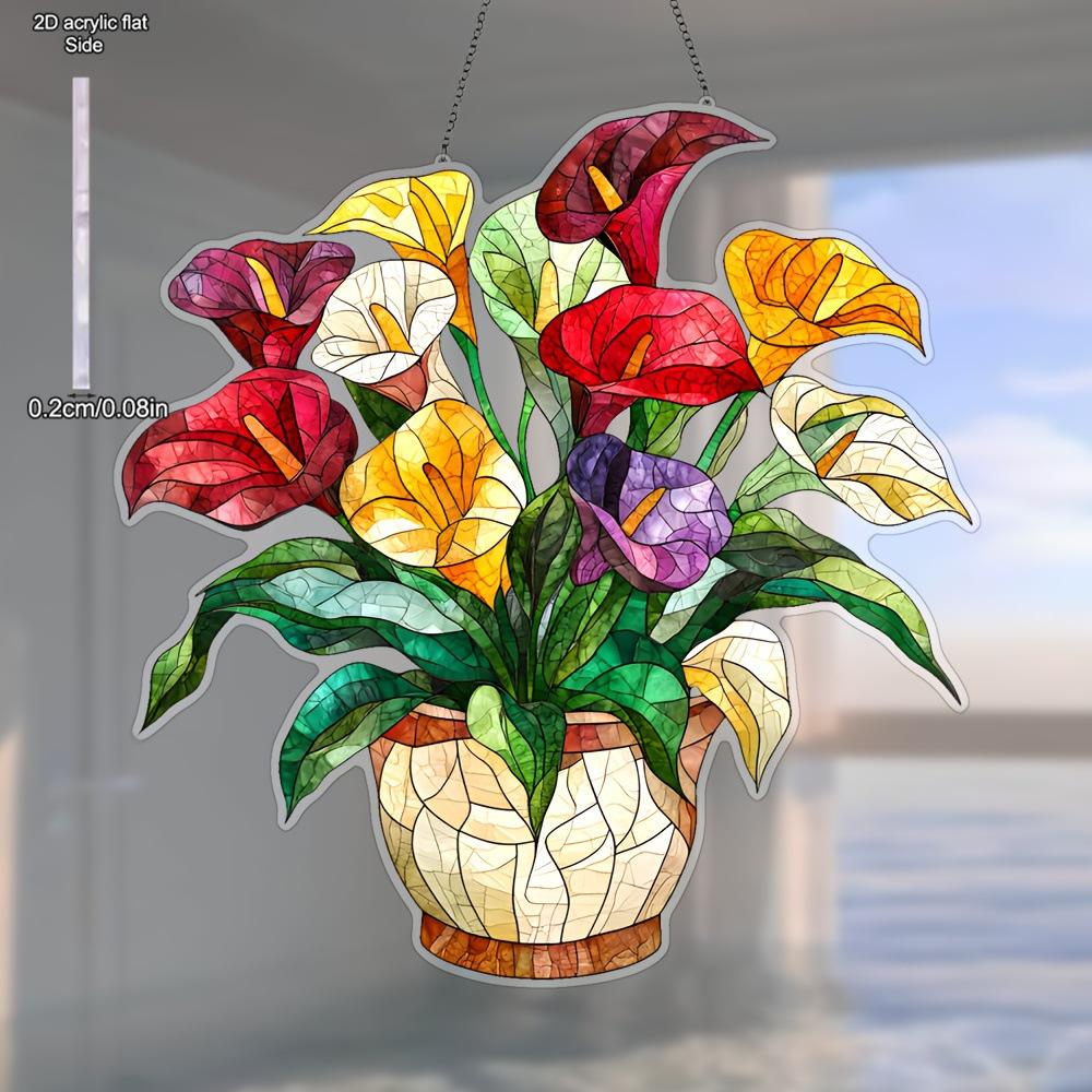 Pretty Floral Pendant Decor Indoor Window - Floral Window Suncatcher Acrylic Decoration, Four Seasons Decoration, Novelty Home Decor