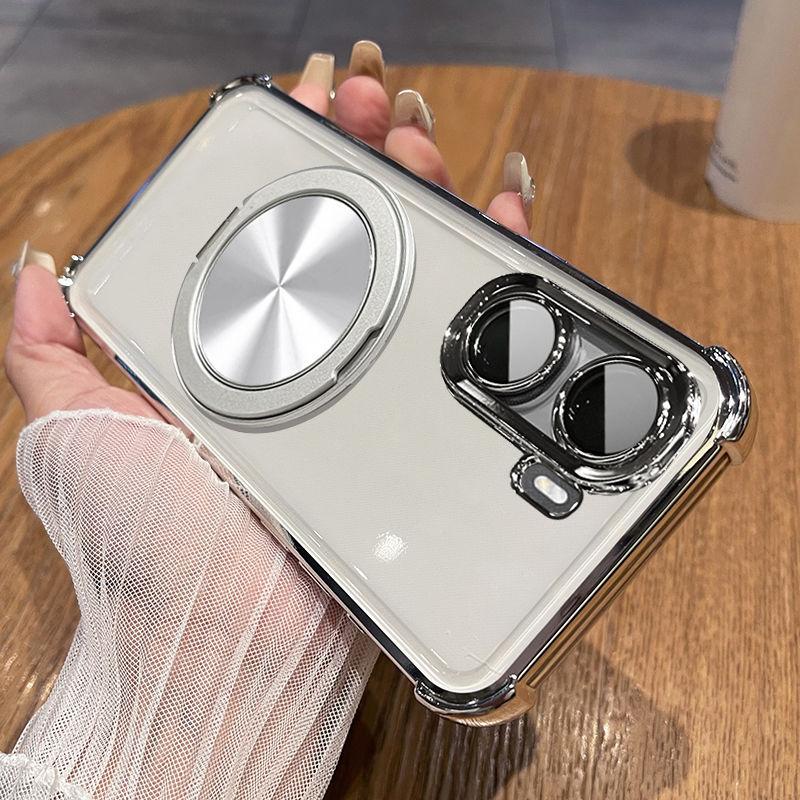 For MI POCO X7 Pro Case Transparent Electroplating 360° Rotating Bracket TPU Anti-fall Cover For Redmi turbo4 Note 14 Pro 5G