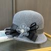 New hat women's spring and summer thin knitted sun hat middle-aged and elderly elegant crimped basin hat sunscreen mesh flower bucket hat