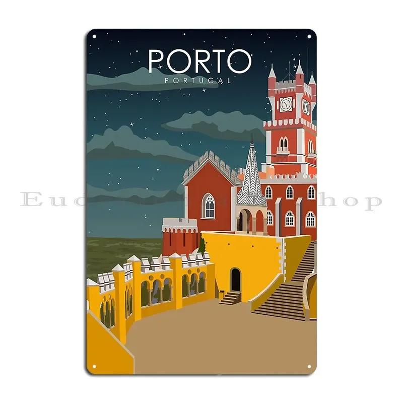 Porto Portugal Vintage Minimal Retro Travel Poster At Night Metal Sign Retro Personalized Home Pub Wall Mural Tin Sign Poster 20x30cm(7.8x11.8inch)