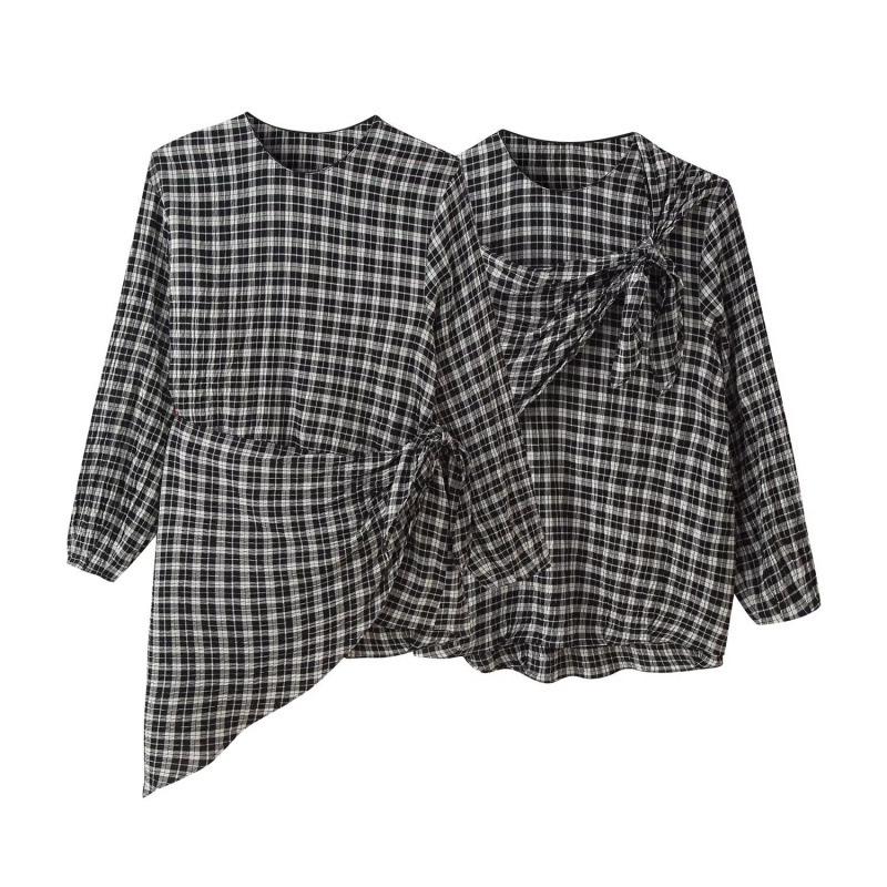 Autumn 2025 Women s Plaid Multi-purpose Scarf Round Neck Long Sleeve Shirt Medium