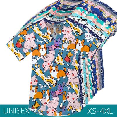 Donna Uomo Uniformi mediche cliniche Top morbidi Scrub Cani Stampa Camicetta infermiera Infermiera Dottore T Shirt sala operatoria Scrub Top
