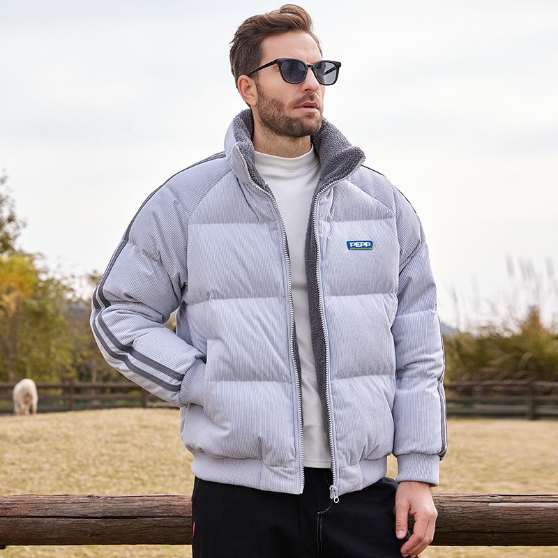 

Down jacket men s winter wear trend stand-up collar thickened warm corduroy fashion versatile youth bread jacket jacket M