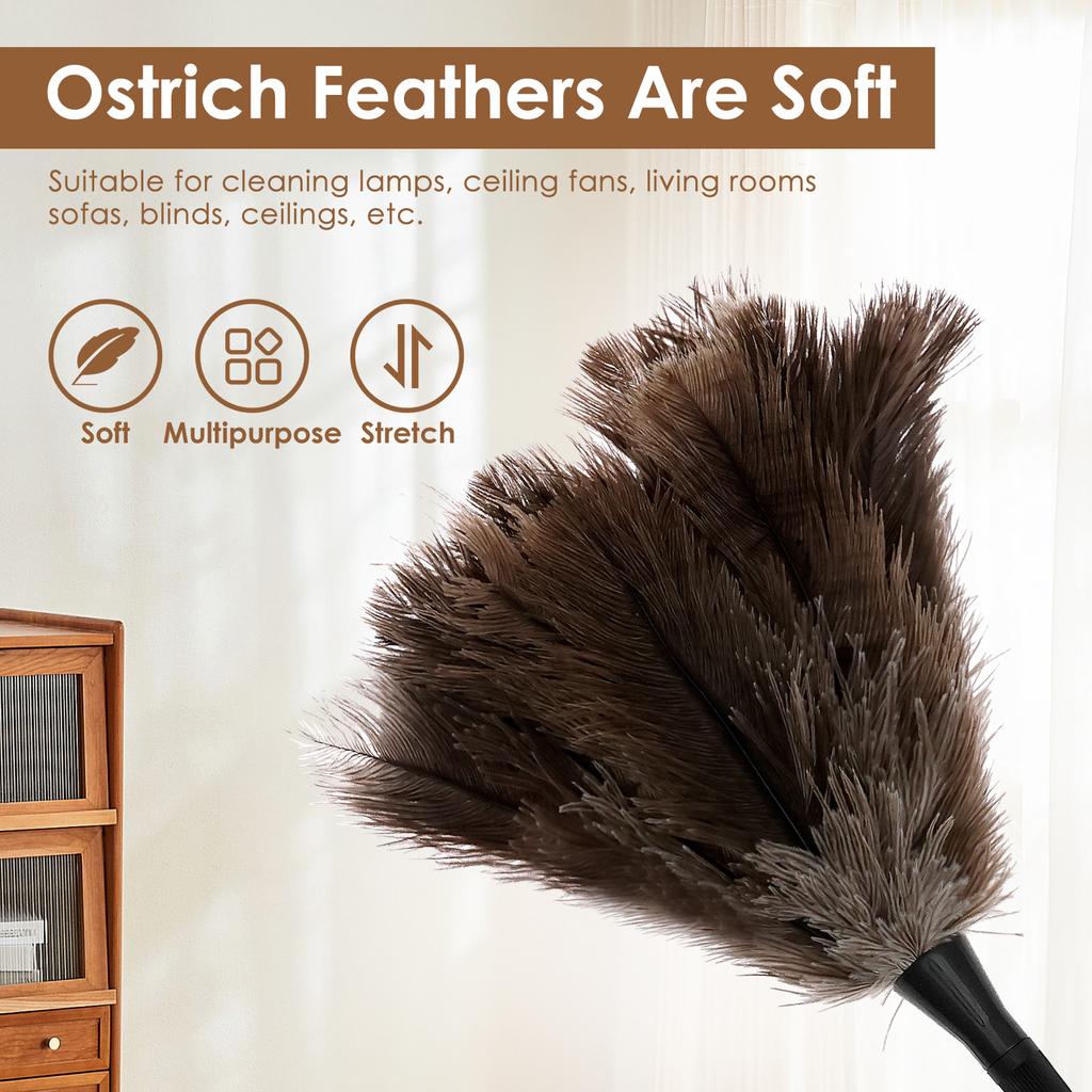 Extendable Ostrich Feather Duster for Home Office Anti Static Reusable Cleaning Tool Household Duster for Furniture High Place
