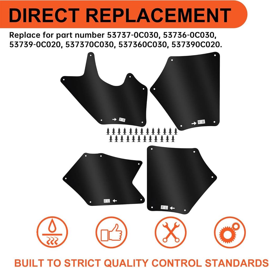 Front Splash Guards for 2007-2025, 4Pcs Mud Flaps with Clips, Compatible with 537370C030 537360C030 537390C020