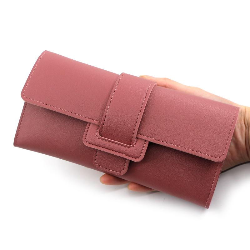 Korean Style Women's Tri-fold Long Fashion Wallet Clutch with Buckle