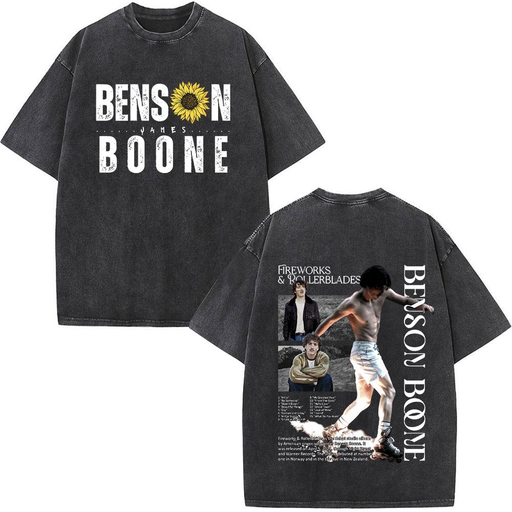 Benson Boone Sunflower T-shirt Fireworks & Rollerblades Tour Vintage Washed T-shirts Men Women Cotton Short Sleeve T Shirt Gift
