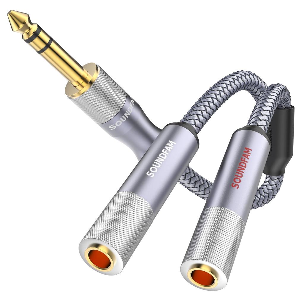 SOUNDFAM 14-inch TRS Stereo Splitter Cable, 2 feet60cm, TRS 14-inch Splitter Male x 1 - Female x 2, 14-inch 6.35mm Stereo Male Plug - Dual 14-inch