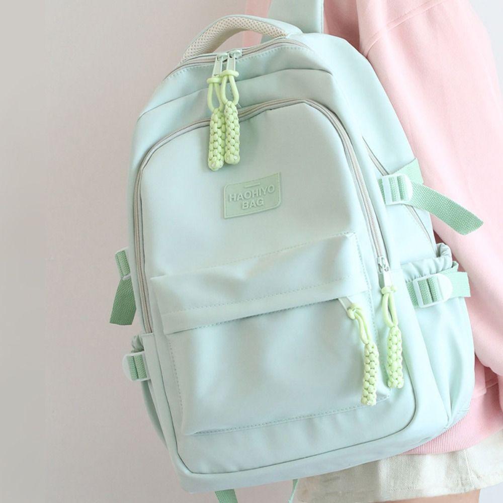 Zaino Portatile Colore Fresco Solido Grande Capacità Nylon Zaino Scolastico per Studenti Stile Coreano Borsa portaoggetti Borsa a Spalla Adolescente