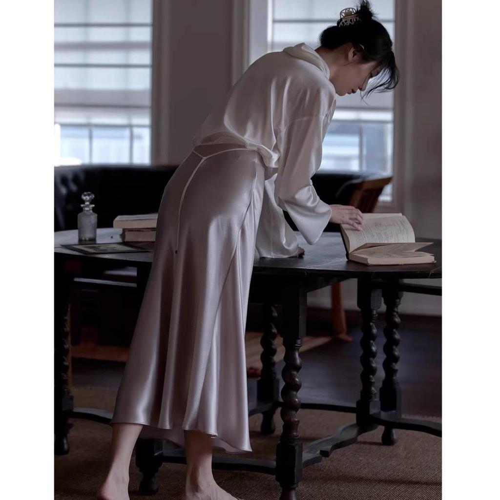 Comfort Memory Imported Acetate Satin A-Line Skirt with Silky Drape and Slimming Elastic Waist