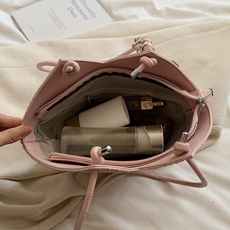 PU Leather Bags for Women Handmade Knitting Bags Handwoven Female Bags Shoulder Bags Luxury Brand Fashion New