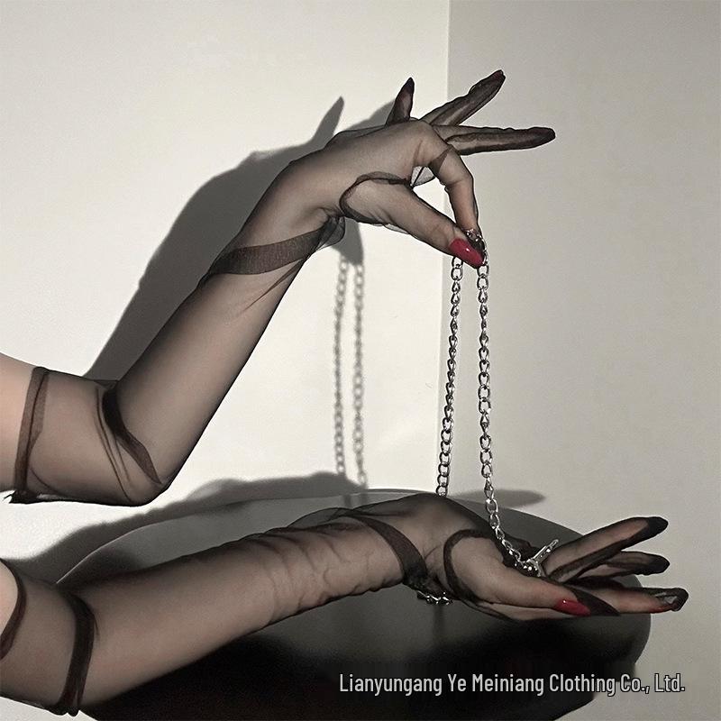 Elegant Wine Red Sheer Gloves for Women - Summer Bridal Wedding Long Arm Sleeves Lingerie