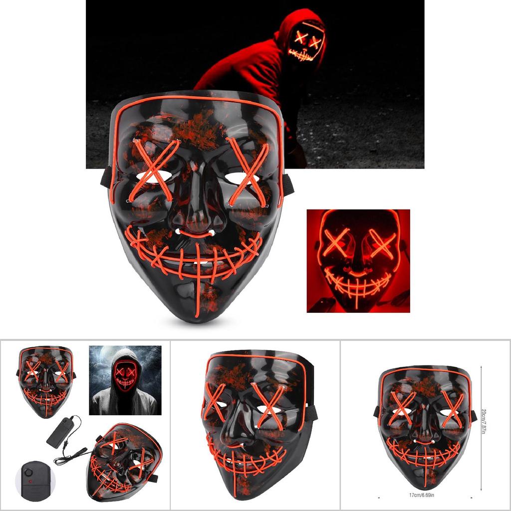 Halloween Scary LED Light Up Glow Mask Costume for Party Prop Show Decor(red)
