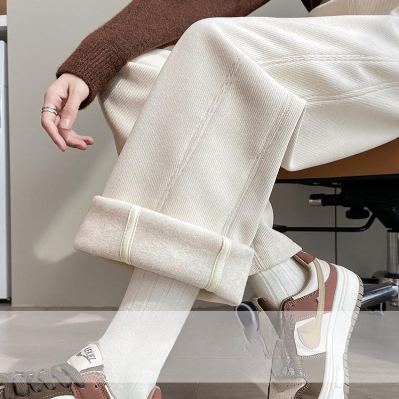 Bílé kalhoty se širokými nohavicemi pro ženy, podzimní a zimní novinka s vysokým pasem, splývavé, špičkové, ležérní, rovné, úzké vlněné banánové kalhoty