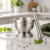 Stainless Steel Mortar And Pestle Set Silver Garlic Grinder Bowl  Spice Preparation
