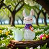 Easter Bunny Figurine Resin Cartoon Rabbit Statue Animal Sculpture Home Office Indoor Outdoor Garden Decoration Ornament