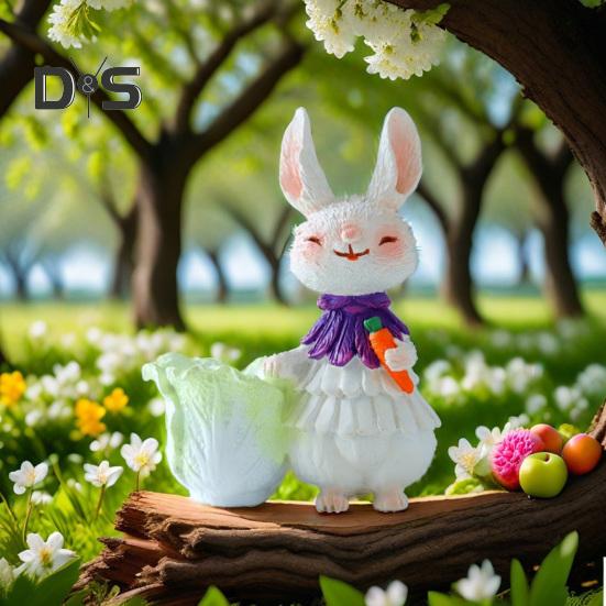 Easter Bunny Figurine Resin Cartoon Rabbit Statue Animal Sculpture Home Office Indoor Outdoor Garden Decoration Ornament