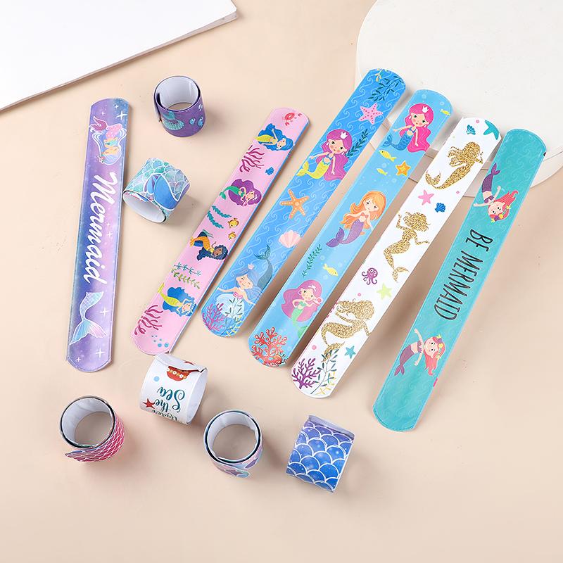 12pcs Mermaid Slap Bracelets Girls Little Mermaid Birthday Party Favors Gift for Guest Kids Classroom Prize Goodie Bag Filler
