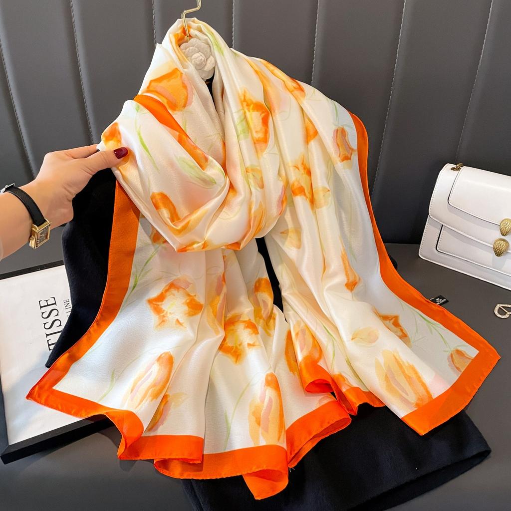 Lijin Satinschal weiblicher Schal dünn neuer Druck Frühling und Sommer Yangqi Mode Schal Mitfahrgelegenheit langer Seidenschal Schal Schal