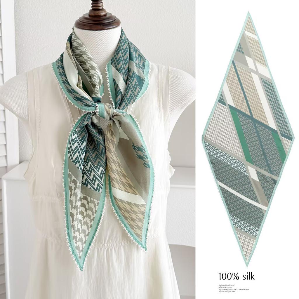 Spring new retro 111 mulberry silk silk scarf fashion temperament silk double crepe lace rhombus scarf accessories