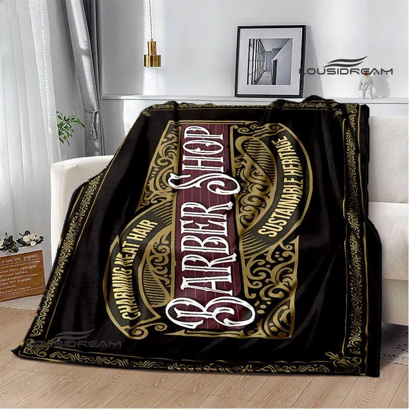 Barbershop retro print blanket children's warm flange blanket home travel blanket bed linings Picnic blanket birthday gift