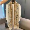 Sunscreen Shawl Spring and Summer Soft Cotton and Linen Feel Long Scarf Female Plain and Elegant Flower Fringed Silk Scarf